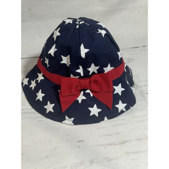 GYMBOREE ALL AMERICAN STYLE NAVY w/ STARS N RED BOW SUN HAT 3/6 M - Picture 1 of 5